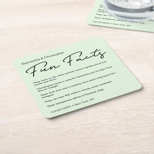 Green Custom meerdere leuke feitenlijst Trouwen Kartonnen Onderzetters (Schuin)