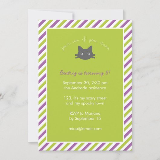 Green Cute Black Cat Kinder Halloween Birthday Kaart (Voorkant)