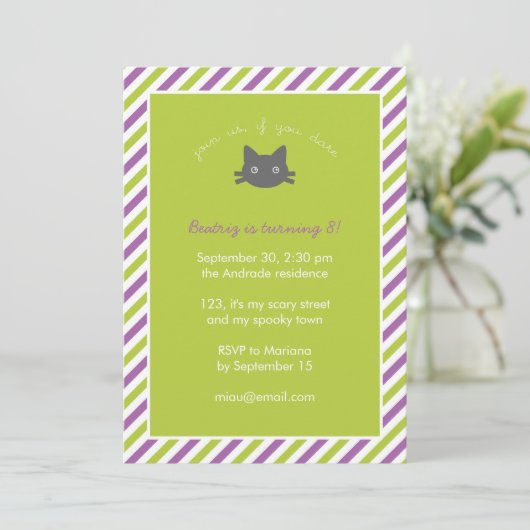 Green Cute Black Cat Kinder Halloween Birthday Kaart (Staand voorkant)