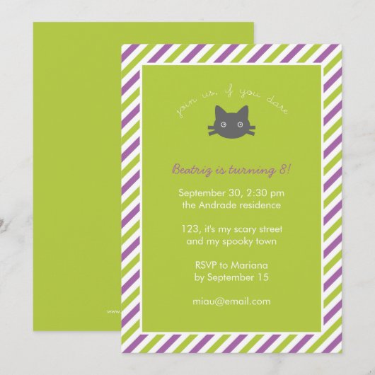 Green Cute Black Cat Kinder Halloween Birthday Kaart (Voorkant / Achterkant)