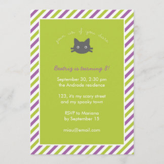 Green Cute Black Cat Kinder Halloween Birthday Kaart