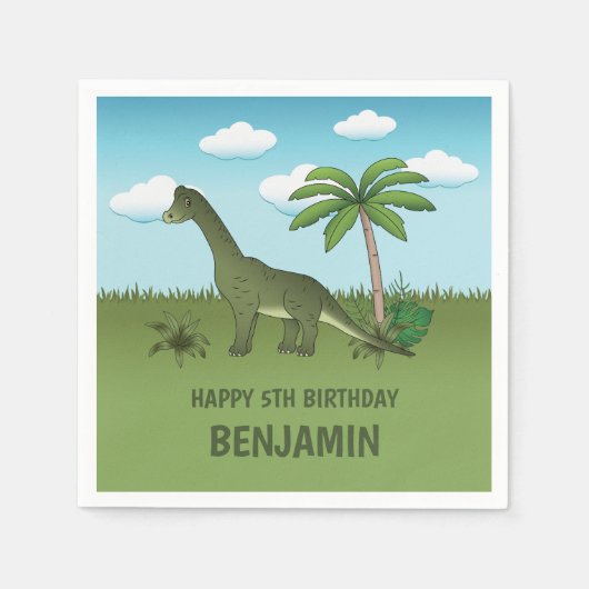 Green Cute Brachiosaurus Dinosaur Kind Birthday Servet (Voorkant)