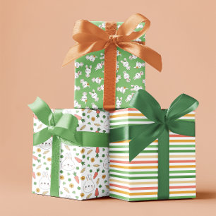 Green Cute Bunnies Stripes Neutral Baby shower Inpakpapier Vel