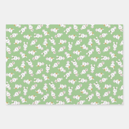 Green Cute Bunnies Stripes Neutral Baby shower Inpakpapier Vel (Voorkant 3)
