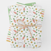Green Cute Bunnies Stripes Neutral Baby shower Inpakpapier Vel (In situ)