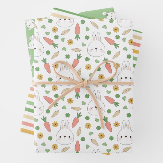 Green Cute Bunnies Stripes Neutral Baby shower Inpakpapier Vel (In situ)