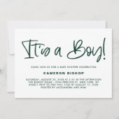 Green Cute Calligraphy Het is een Boy Baby shower Kaart (Voorkant)