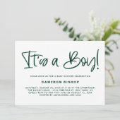 Green Cute Calligraphy Het is een Boy Baby shower Kaart (Staand voorkant)