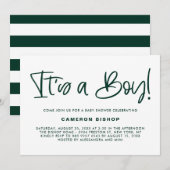 Green Cute Calligraphy Het is een Boy Baby shower Kaart (Voorkant / Achterkant)