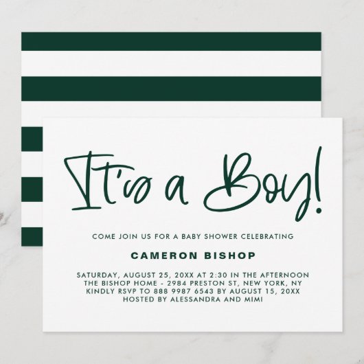 Green Cute Calligraphy Het is een Boy Baby shower Kaart (Voorkant / Achterkant)