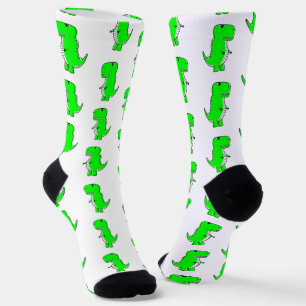 Green Cute Dino White Sokken