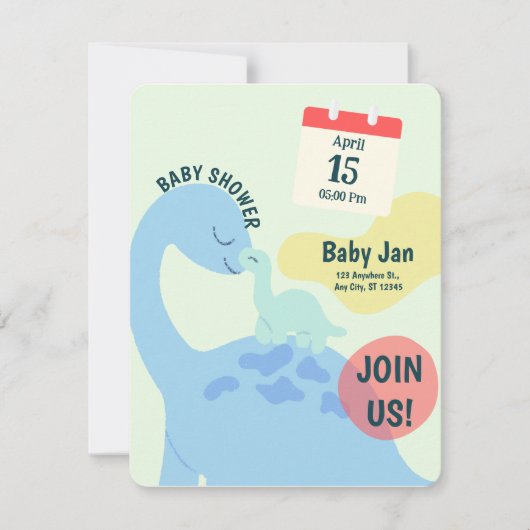Green Cute Dinosaur Baby shower Invitation Kaart (Voorkant)