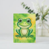 Green cute frog briefkaart (Staand voorkant)