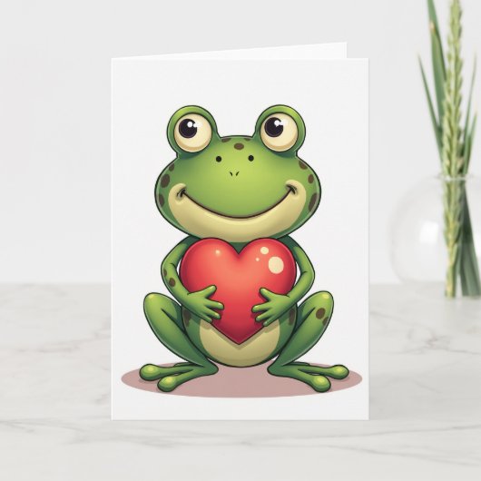 Green Cute Frog Heart Card Kaart (Voorkant)