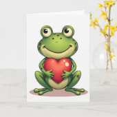 Green Cute Frog Heart Card Kaart (Gele Bloem)