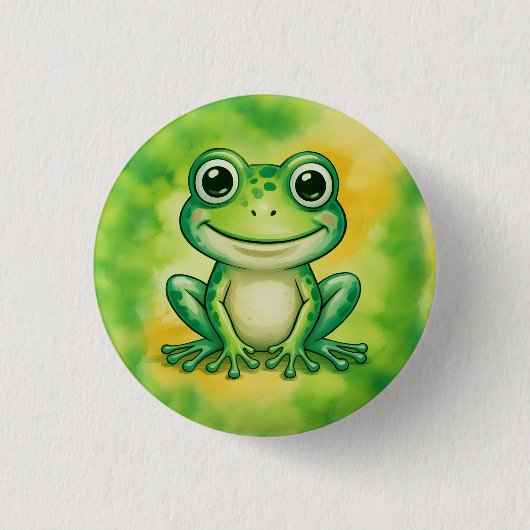 Green cute frog ronde button 3,2 cm (Voorkant)