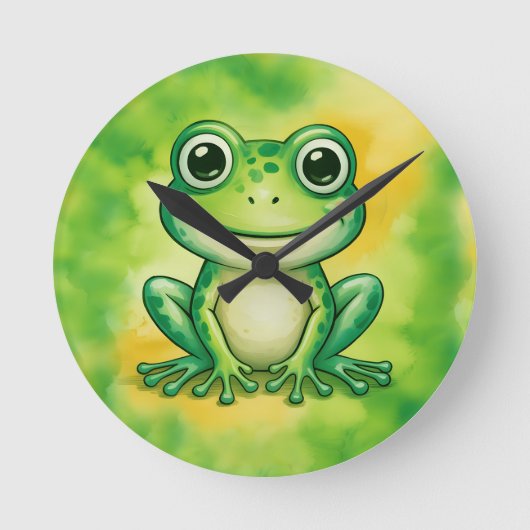 Green cute frog ronde klok (Voorkant)