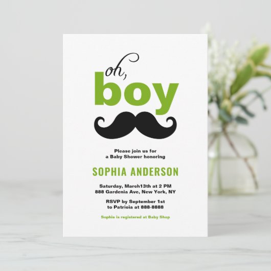 Green Cute Het is een Boy Mustache Baby shower Kaart (Staand voorkant)