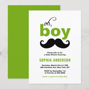 Green Cute Het is een Boy Mustache Baby shower Kaart