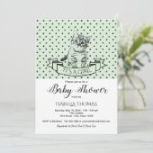 Green Cute Kitten Baby shower Invitation Kaart (Staand voorkant)