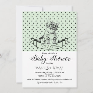 Green Cute Kitten Baby shower Invitation Kaart