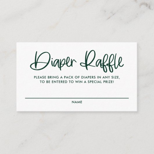 Green Cute Modern Calligraphy Diaper Raffle Game Informatiekaartje (Voorkant)