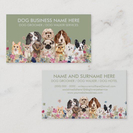 Green Cute Pet Grooming Dog Walker Visitekaartje (Voorkant / Achterkant)