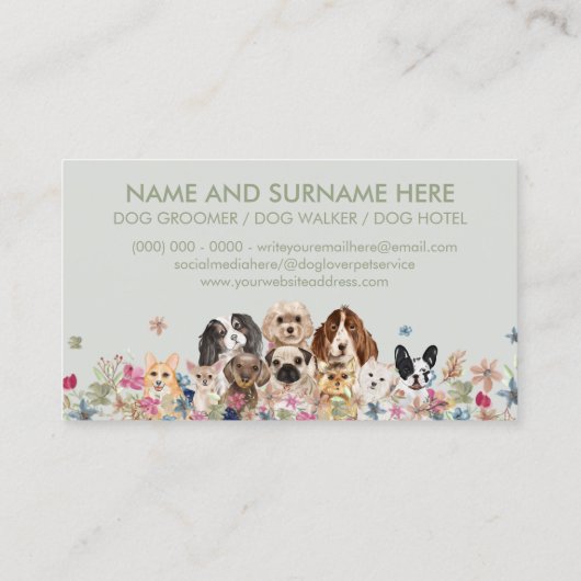 Green Cute Pet Grooming Dog Walker Visitekaartje (Achterkant)