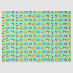 Green Cute Wild One Animal Illustrations Safari Tissuepapier