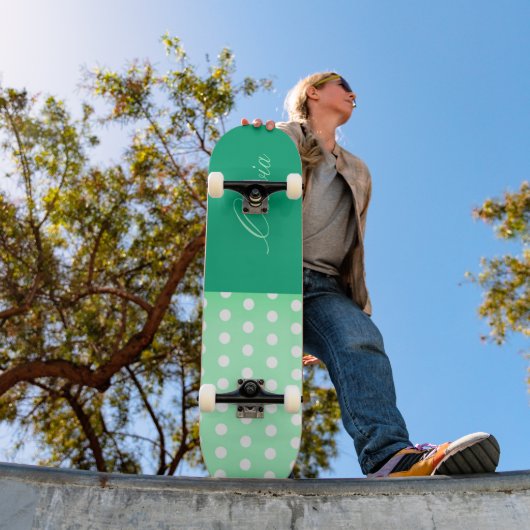 Green-cyan Poka Dot Persoonlijk Skateboard (Buiten 1)