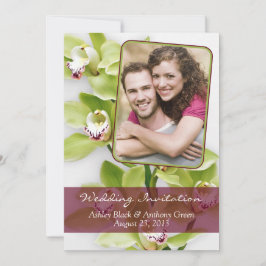 Green Cymbidium Orchid Photo Wedding Invitation Kaart