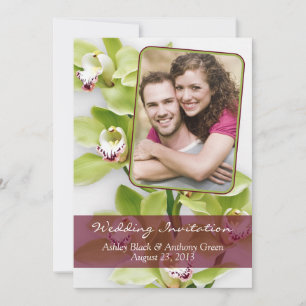 Green Cymbidium Orchid Photo Wedding Invitation Kaart