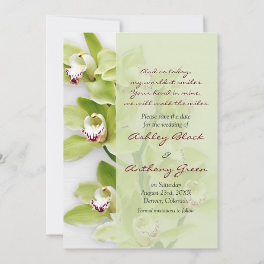 Green Cymbidium Orchid Photo Wedding Save the Date (Achterkant)