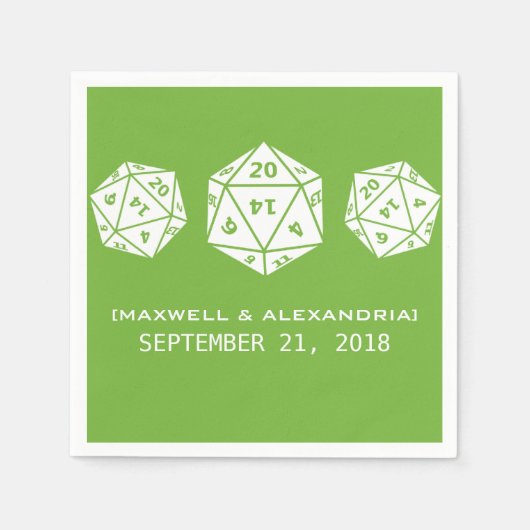 Green D20 Dice Gamer Wedding Paper Napkins Servetten (Voorkant)