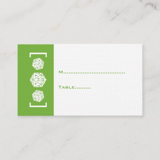 Green D20 Dice Gamer Wedding Place Card Plaatskaartje (Voorkant)