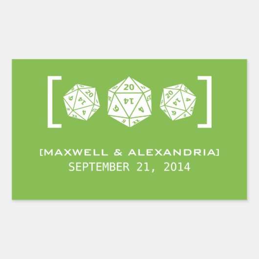Green D20 Dice Gamer Wedding Stickers (Voorkant)