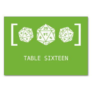 Green D20 Dice Gamer Wedding Table Kaart