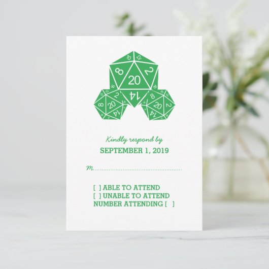 Green D20 Dice Response Kaart (Staand voorkant)