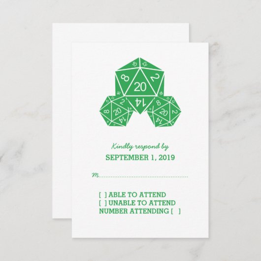 Green D20 Dice Response Kaart (Voorkant / Achterkant)