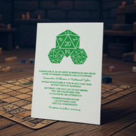 Green D20 Dice Wedding Invite Kaart