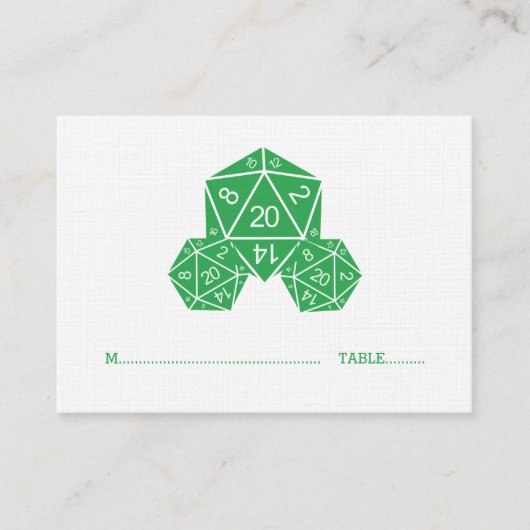 Green D20 Dice Wedding Place Card Plaatskaartje (Voorkant)
