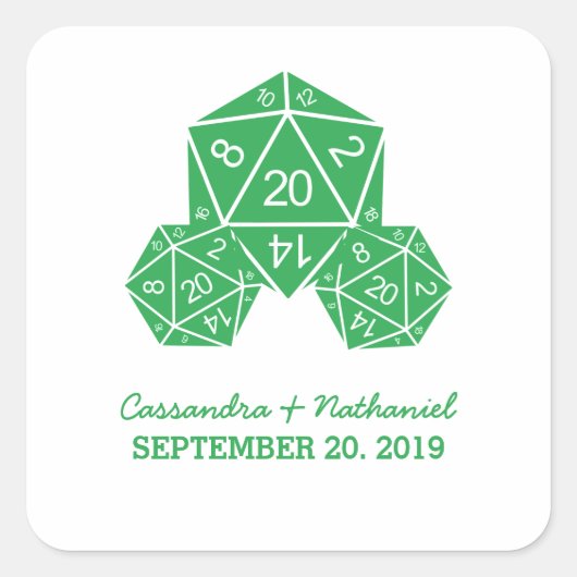 Green D20 Dice Wedding Stickers (Voorkant)