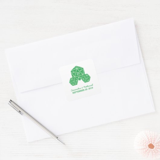 Green D20 Dice Wedding Stickers (Envelop)