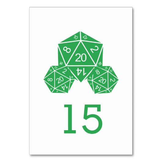 Green D20 Dice Wedding Table Kaart (Achterkant)