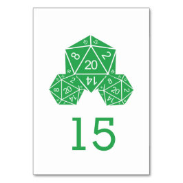 Green D20 Dice Wedding Table Kaart
