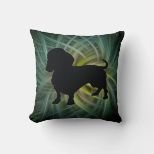 Green Dachshund Silhouette Pillow Two Sided Kussen