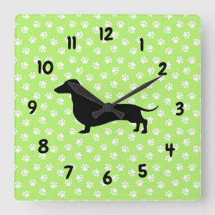 Green Dachshund Wall Clock Vierkante Klok