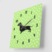 Green Dachshund Wall Clock Vierkante Klok (Hoek)