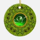 GREEN DAHLIA EMERALD MONOGRAM KERAMISCH ORNAMENT (Voorkant)