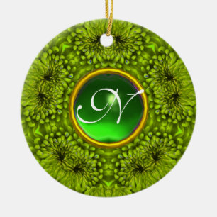 GREEN DAHLIA EMERALD MONOGRAM KERAMISCH ORNAMENT